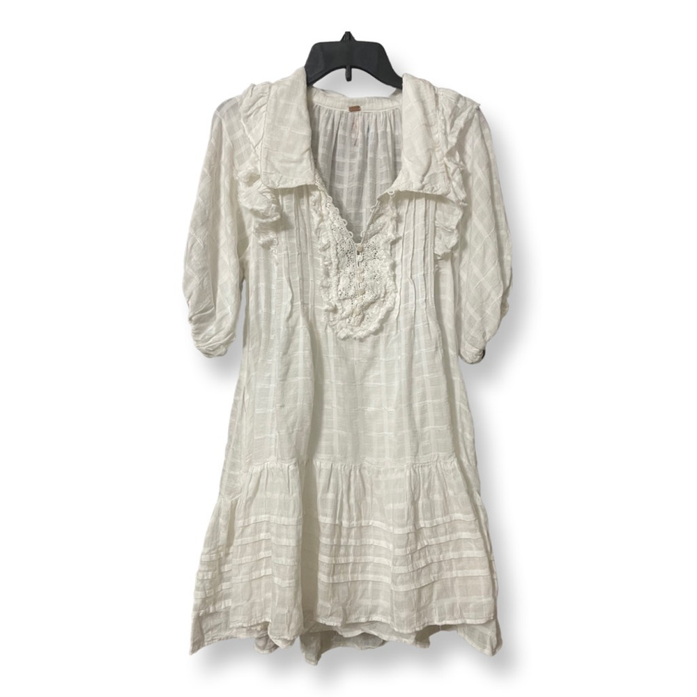 Free People Womens Elora Tunic Dress Ivory Mini Puff Sleeve Cottage Core XS
